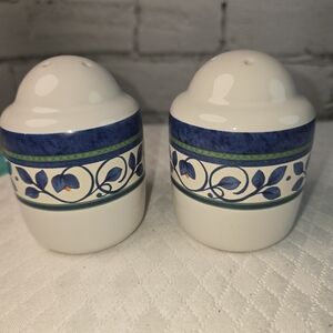VINTAGE PFALTZGRAFF ORLEANS STONEWARE SALT & PEPPER SHAKERS BLUE GREEN FLORAL